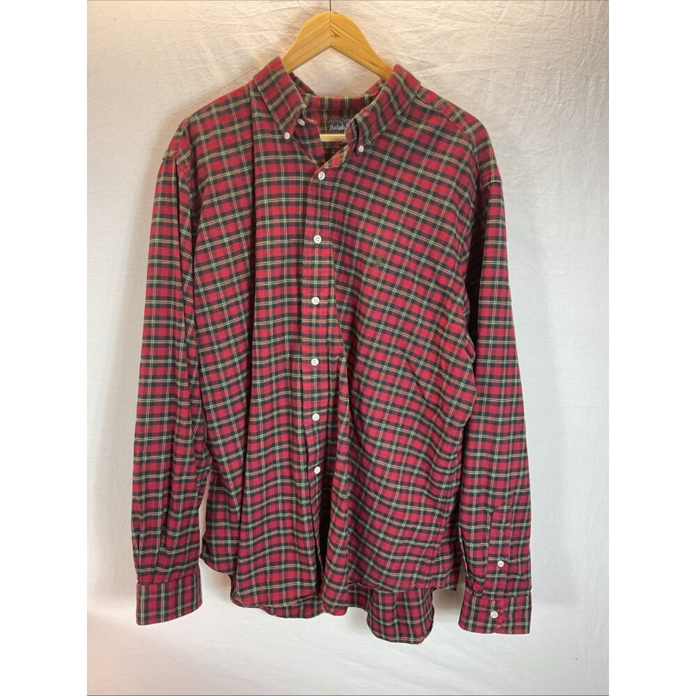 VTG RALPH LAUREN Mens Button Down Red Holiday tartan Plaid Shirt XXL